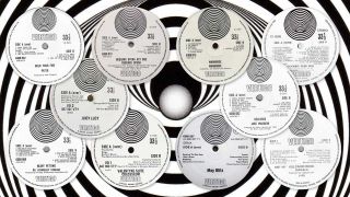 The Vertigo swirl design superimposed from the labels from various vinyl records