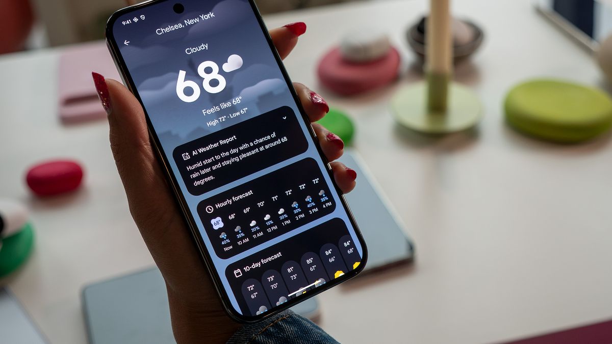 Exploring the new Pixel Weather app on a Google Pixel 9 Pro XL including AI summary and the new widget view