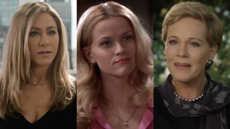 Side-by-side-by-side photo of Jennifer Aniston, Reese Witherspoon, and Julie Andrews.