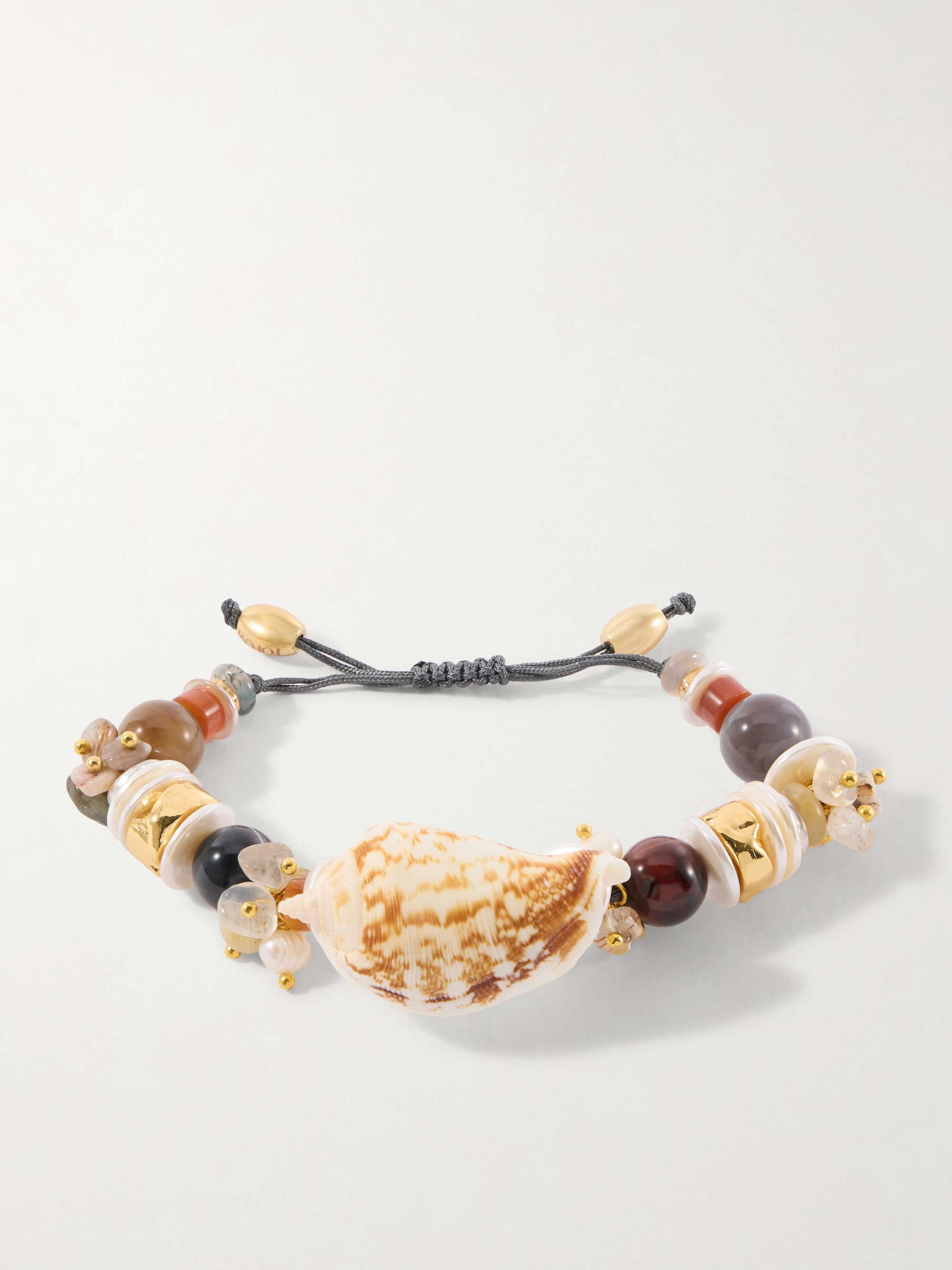 Samsara Gold-Plated, Leather and Seashell Beaded Bracelet