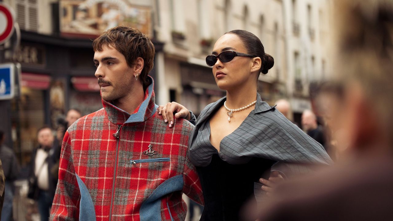 Two guests wearing punk attire at Vivienne Westwood show in Paris