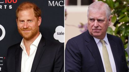 A composite of a picture of Prince Harry in July 2026 and a picture of Andrew Mountbatten-Windsor in April 2025