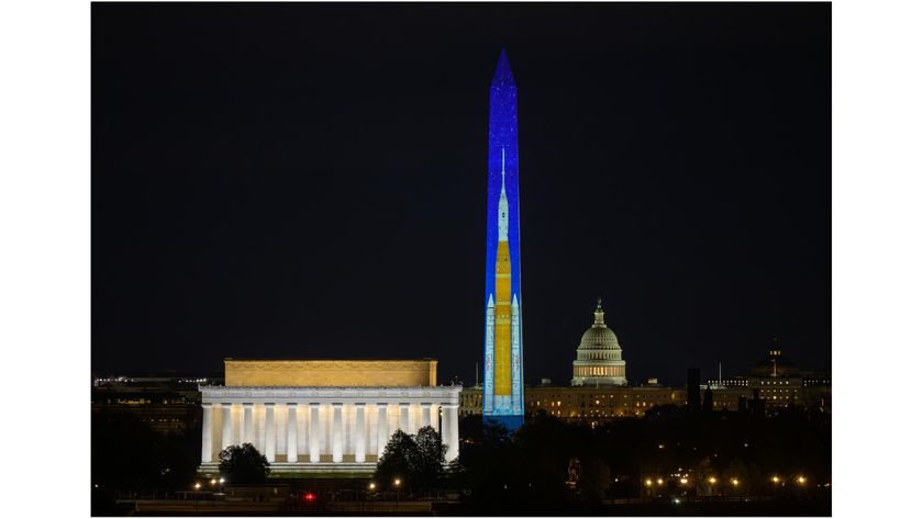 Images depicting NASA&rsquo;s Space Launch System (SLS) rocket are projected onto the Washington Monument as part of an event to kick off the nation's 250th birthday year, Wednesday, Dec. 31, 2025, in Washington, D.C.