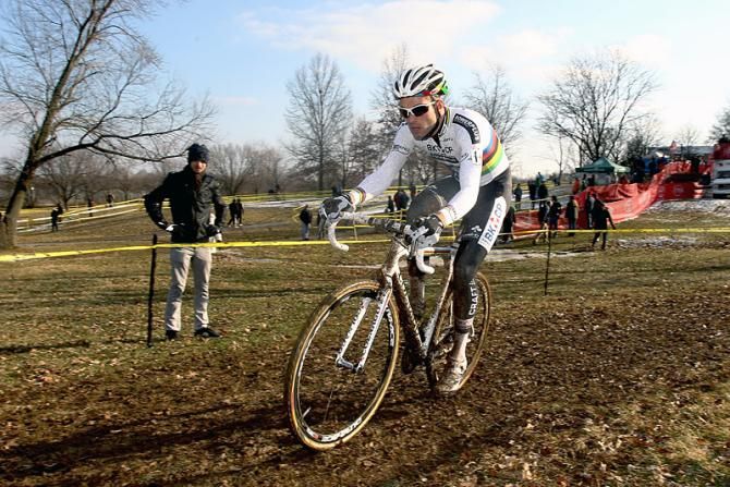 World champion Niels Albert (BKCP-Powerplus) resplendent in his rainbow-striped skinsuit.