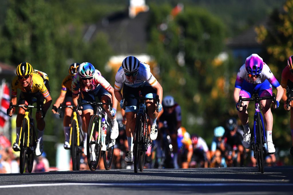 Alex Manly (right) (BikeExchange-Jayco) wins stage four of the 2022 Tour of Scandinavia