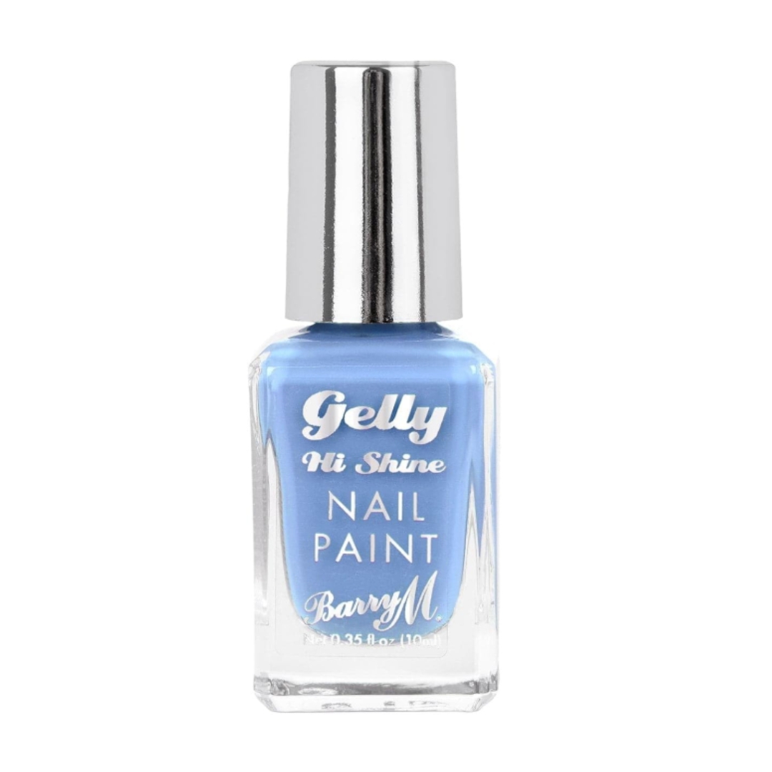 A product shot of the Barry M Gelly Hi Shine Nail Paint in Shade Berry Parfait (a sky blue colour), on a white background