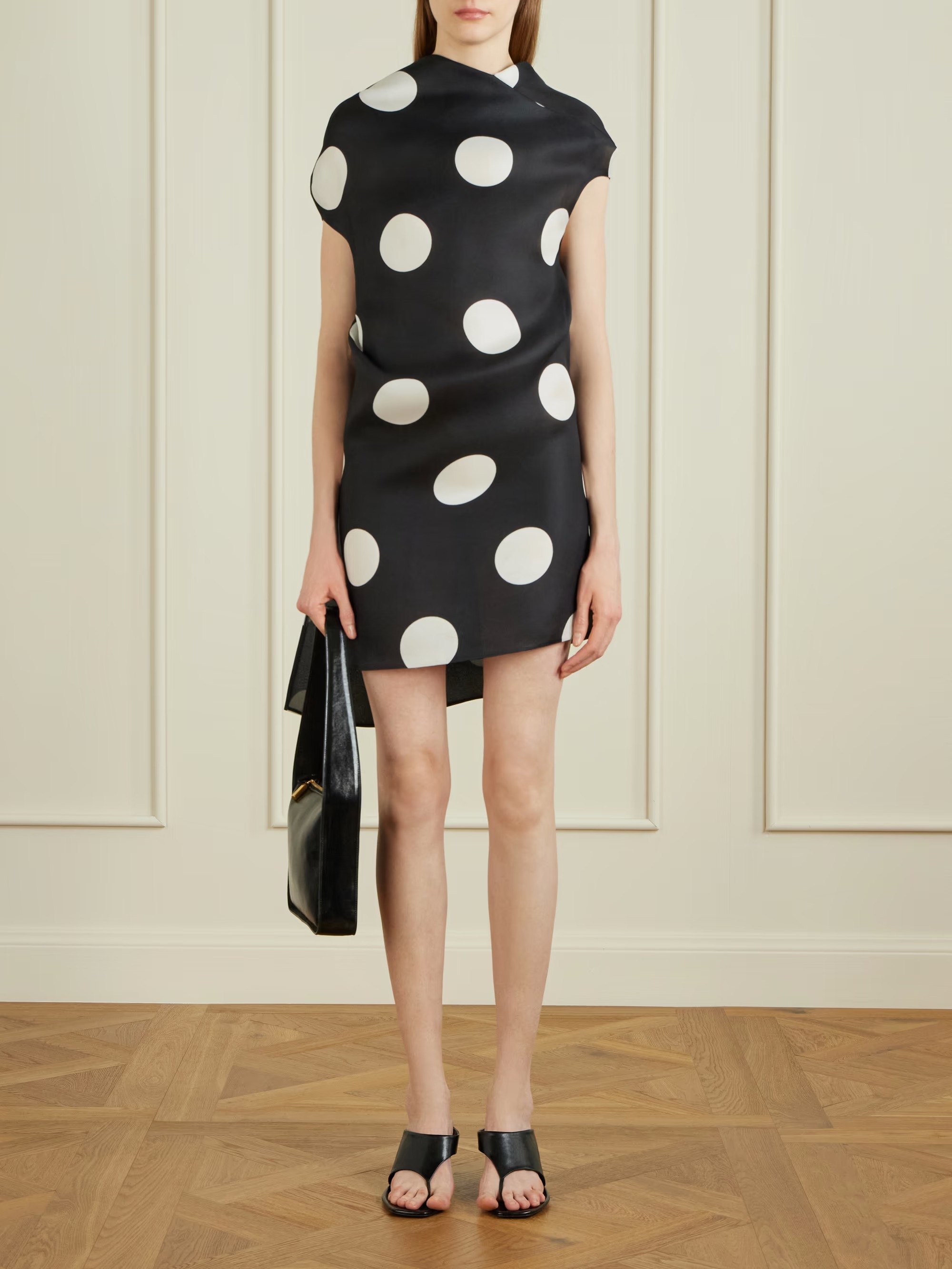 Tatia Draped Polka-Dot Silk Mini Dress