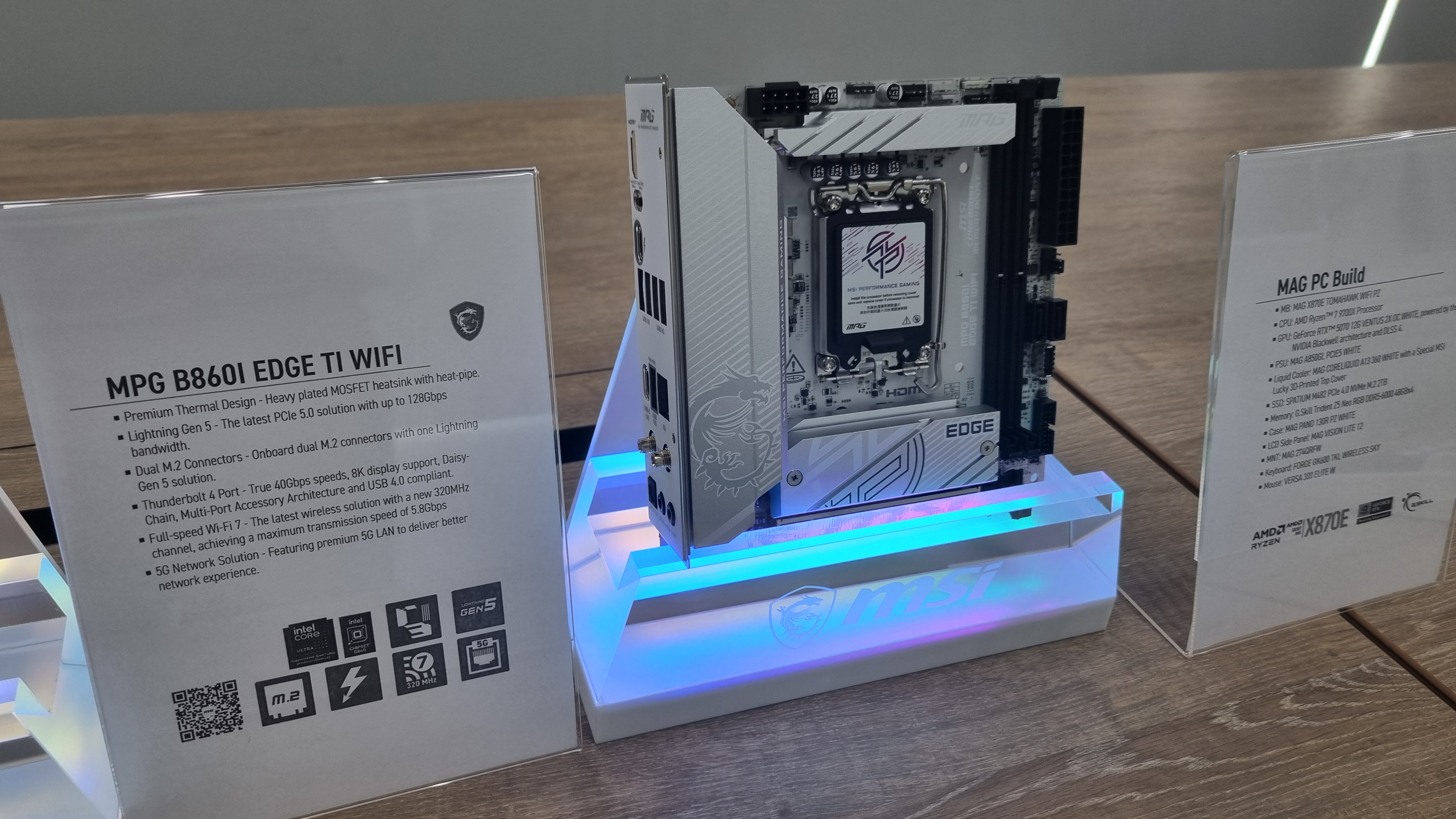 MSI Mini-ITX motherboards, displayed under RGB lighting