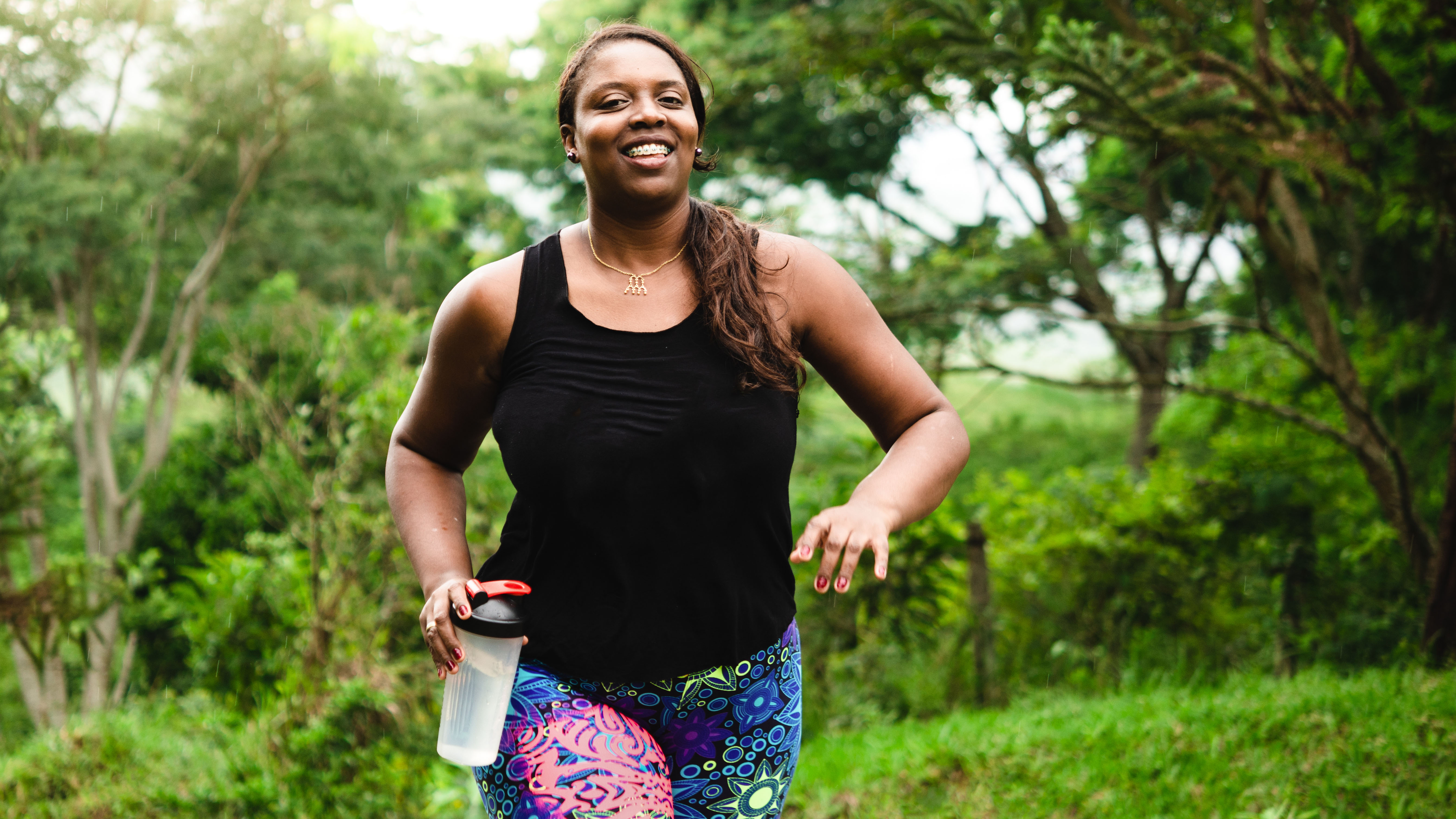 Woman walking outdoors