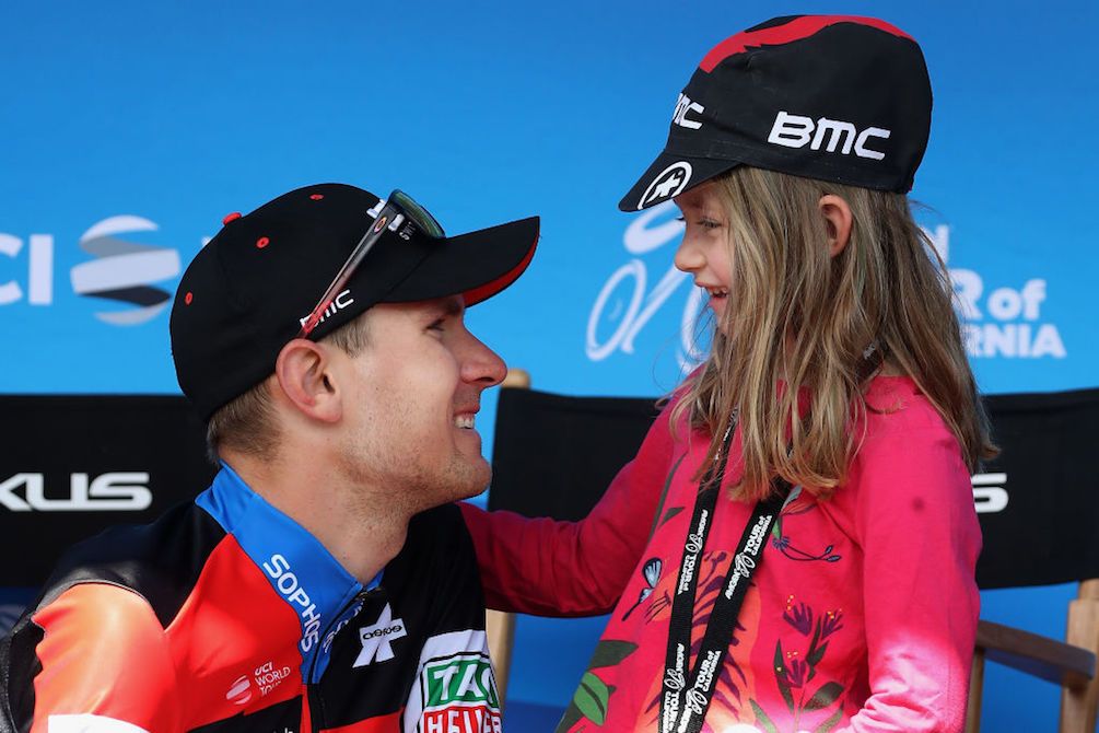 Nice one, Dad! Van Garderen's daughter congratulates him for a job well done after stage 4 of the 2018 Tour of California