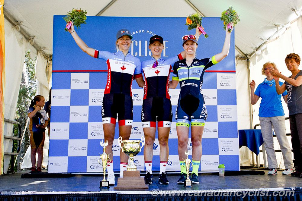 Kirsti Lay, Leah Kirchmann, Kendall Ryan on the podium