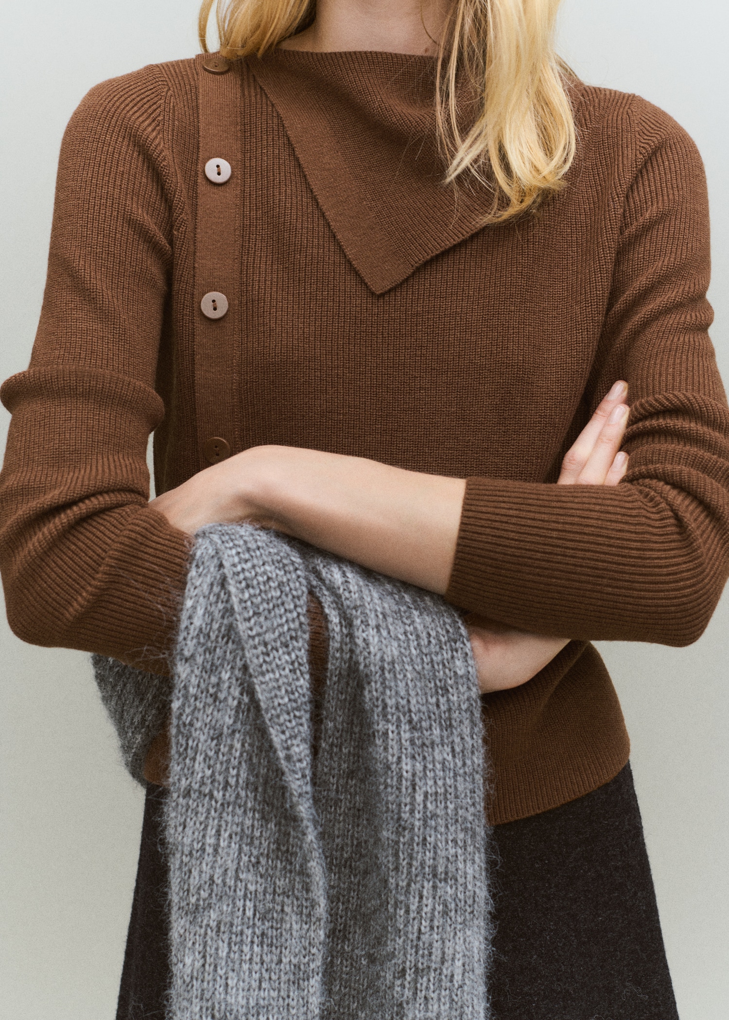Sweater With Asymmetrical Neck and Buttons - Women | Mango United Kingdom