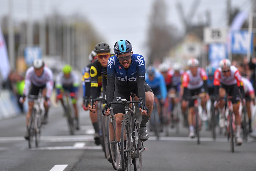 Owain Doull (Team Sky) was part of a chase group and sprinted in for second at Kuurne-Brussel-Kuurne