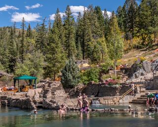 Bathers soak in the warm water, Strawberry Park Hot Springs, Steamboat Springs, Colorado