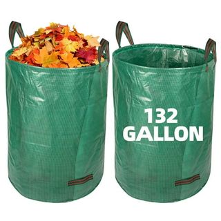 Garden Waste Bags - 132 Gallon 2 Sacks Heavy Duty Garden Bags With Handles, Reusable Green Grass Bags for Collecting Garden Garbage, Fallen Leaves and Weeds