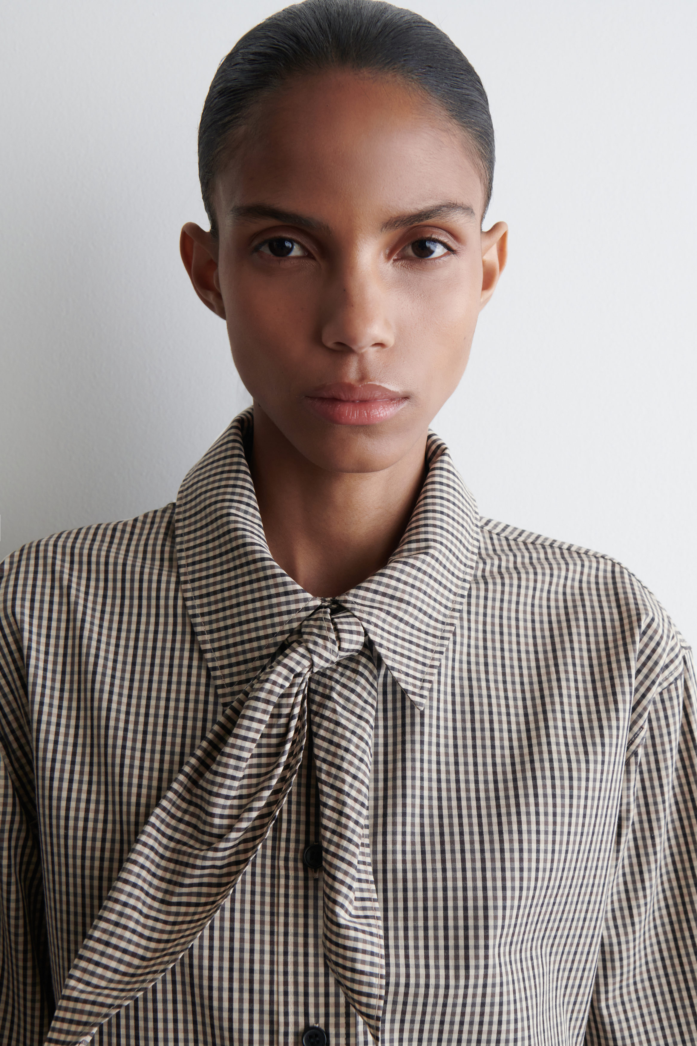 Checked Scarf-Detail Shirt
