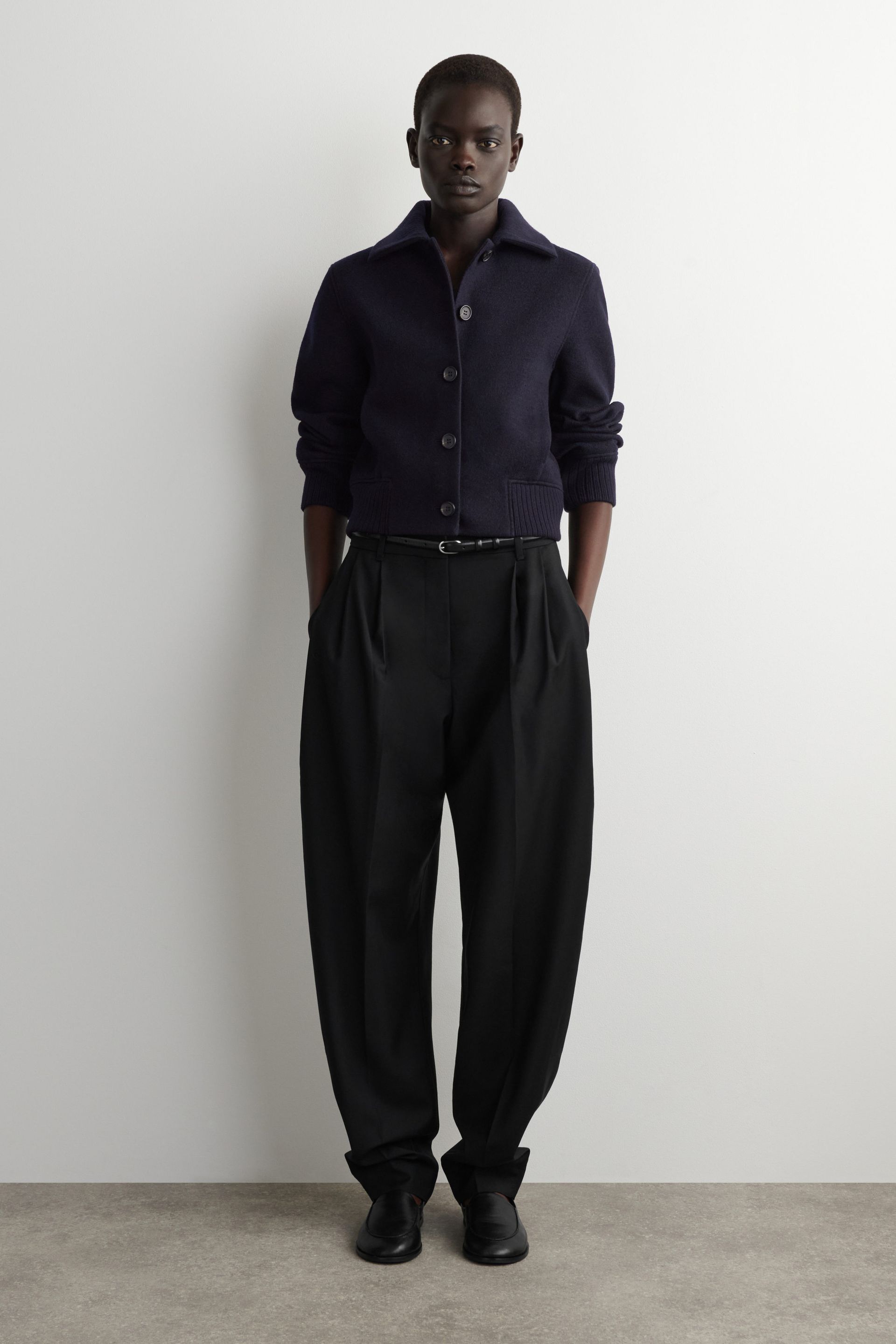 Ribbed-Collar Boiled Merino Wool Jacket