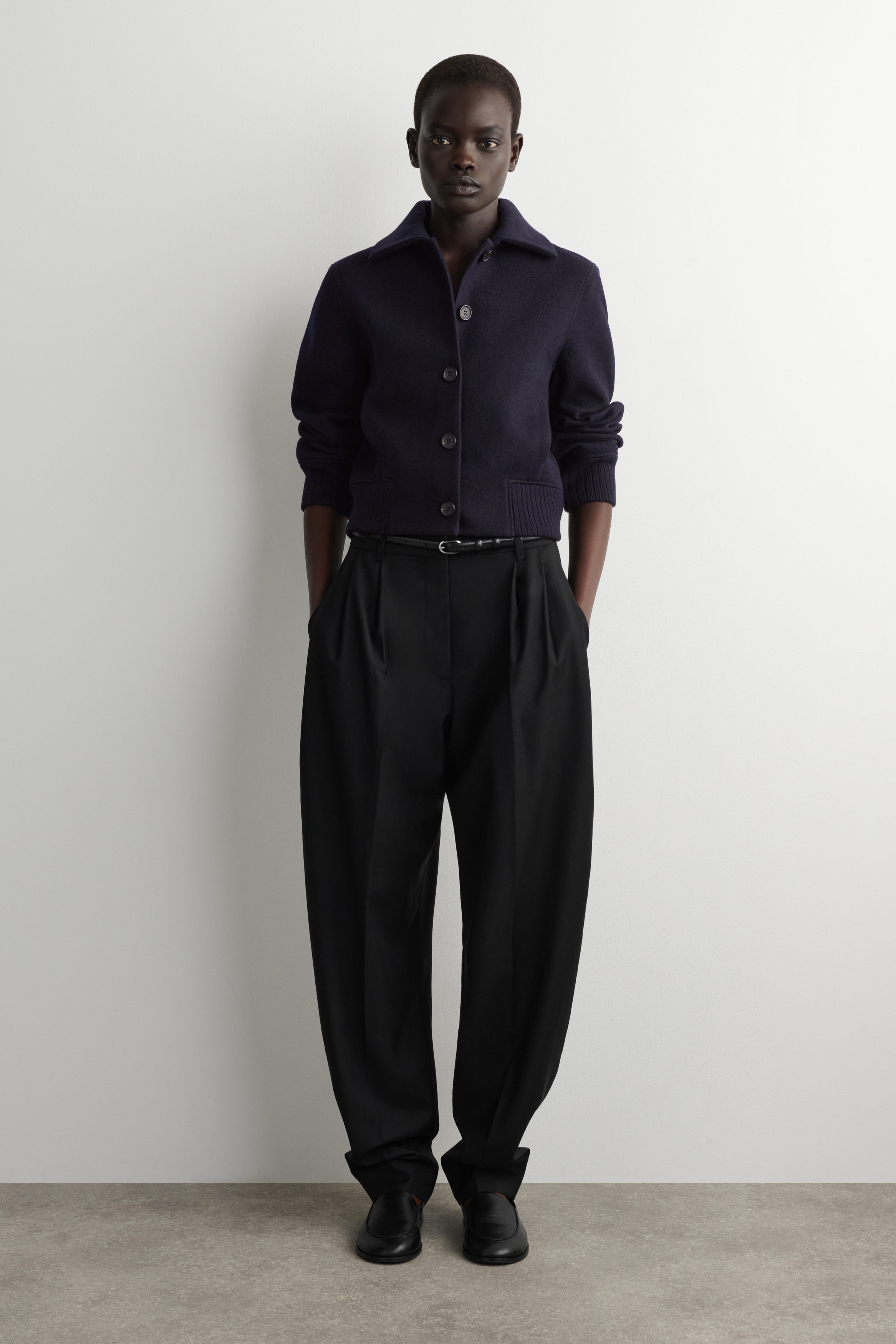 Ribbed-Collar Boiled Merino Wool Jacket