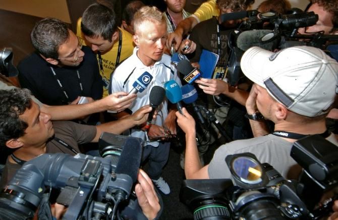 Alexander Vinokourov after his team is removed from the 2006 Tour de France due to links with the Puerto case