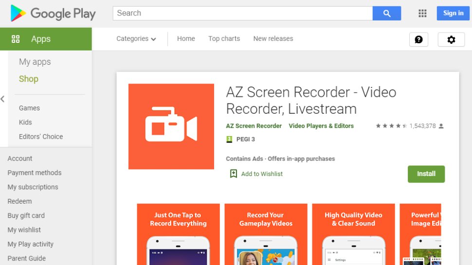 Website screenshot for AZ Screen Recorder