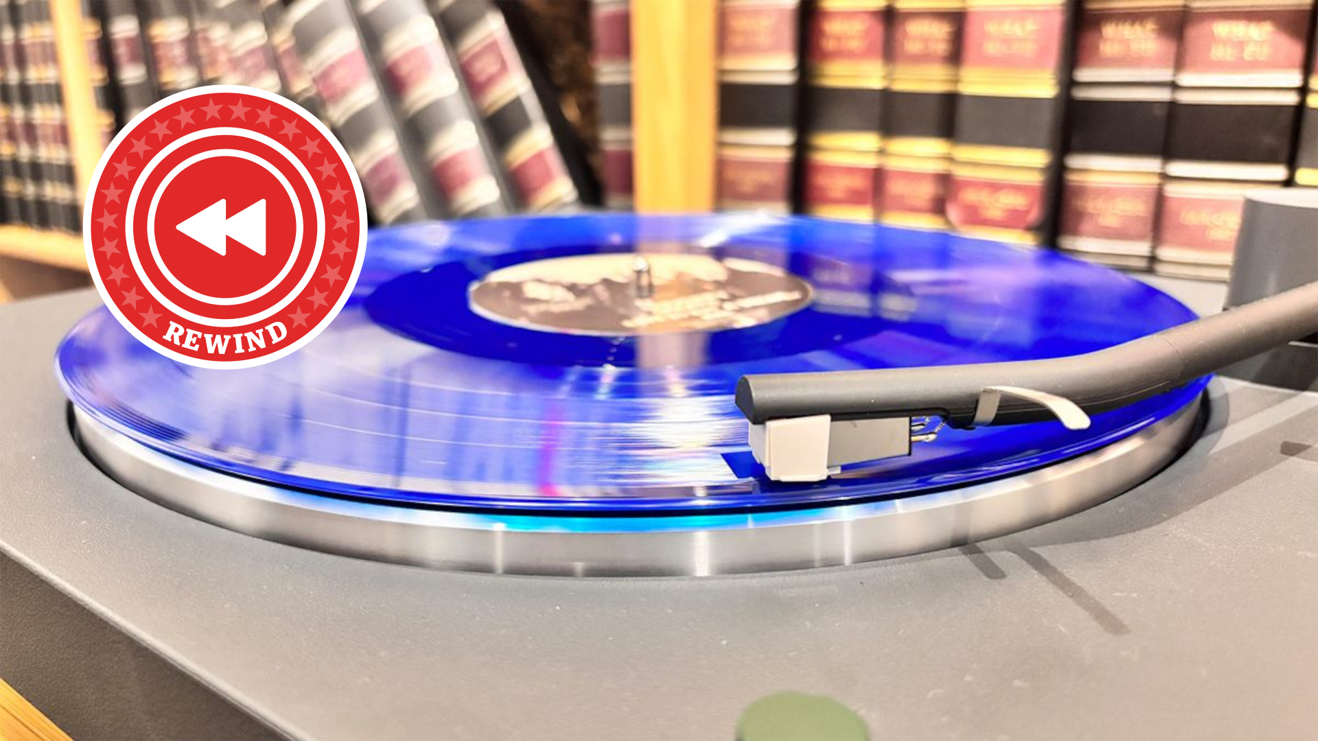 Sony turntable play record with Rewind logo