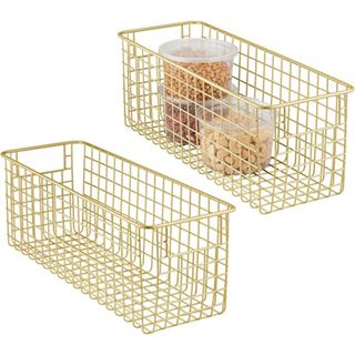 mDesign Slim Metal Wire Food Storage Organizer Basket with Handles