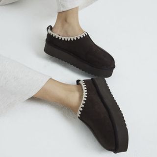 Brown Suedette Faux Fur Platform Mules