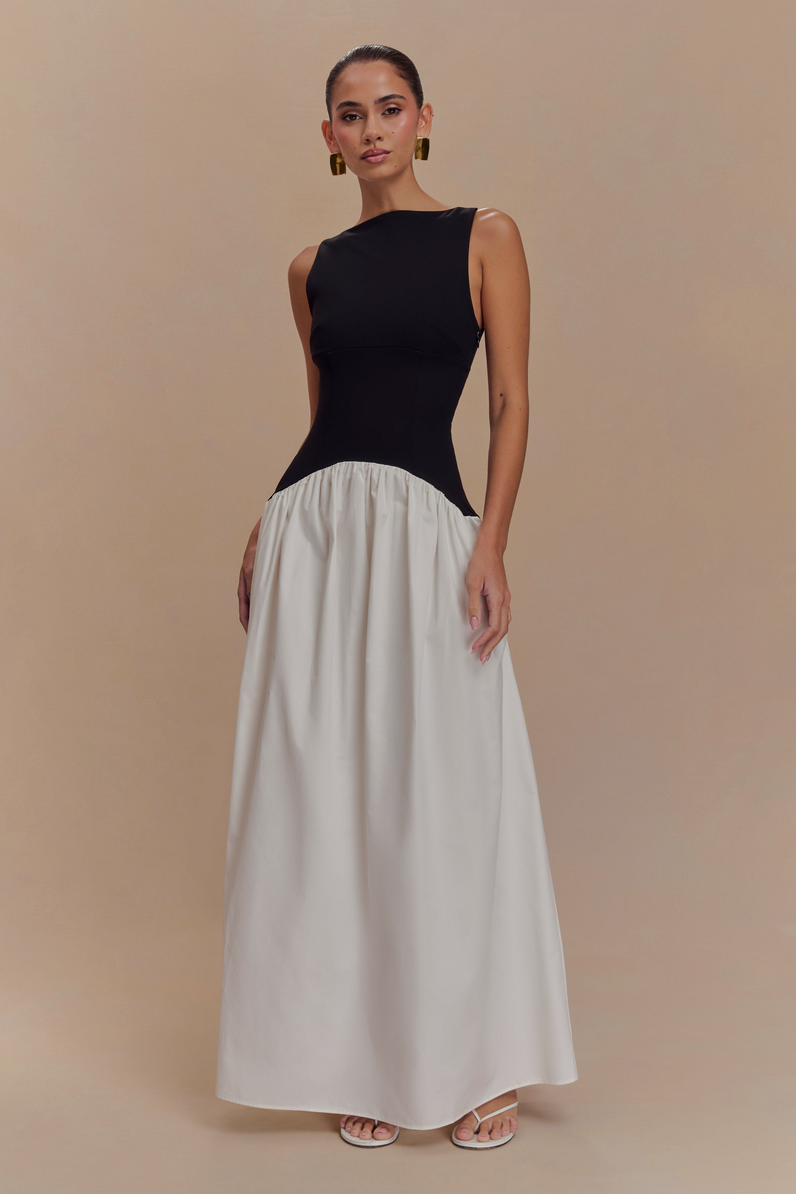 Acacia Contrast Sleeveless Maxi Dress - Black/white Xxs