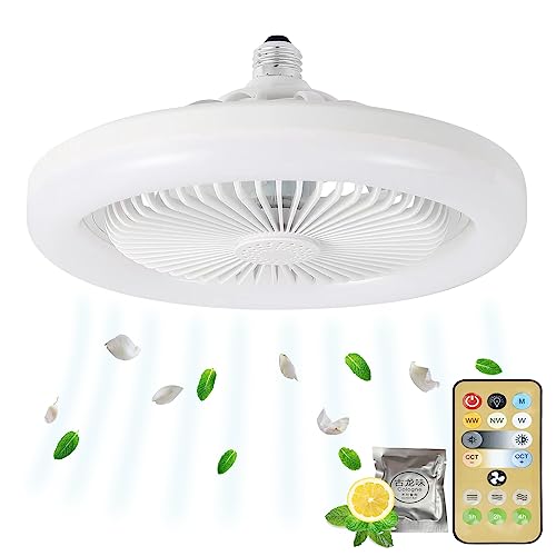 Yaoten Enclosed Screw-In Ceiling Fan Light, 10 in E26 Base Remote Controlled Led Light Fan, Memory Function, 3 Speeds Choices, With a Scent Vent (one Fragrant Tablet Contained)