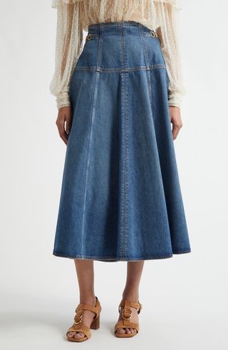 The Brigette A-Line Denim Midi Skirt