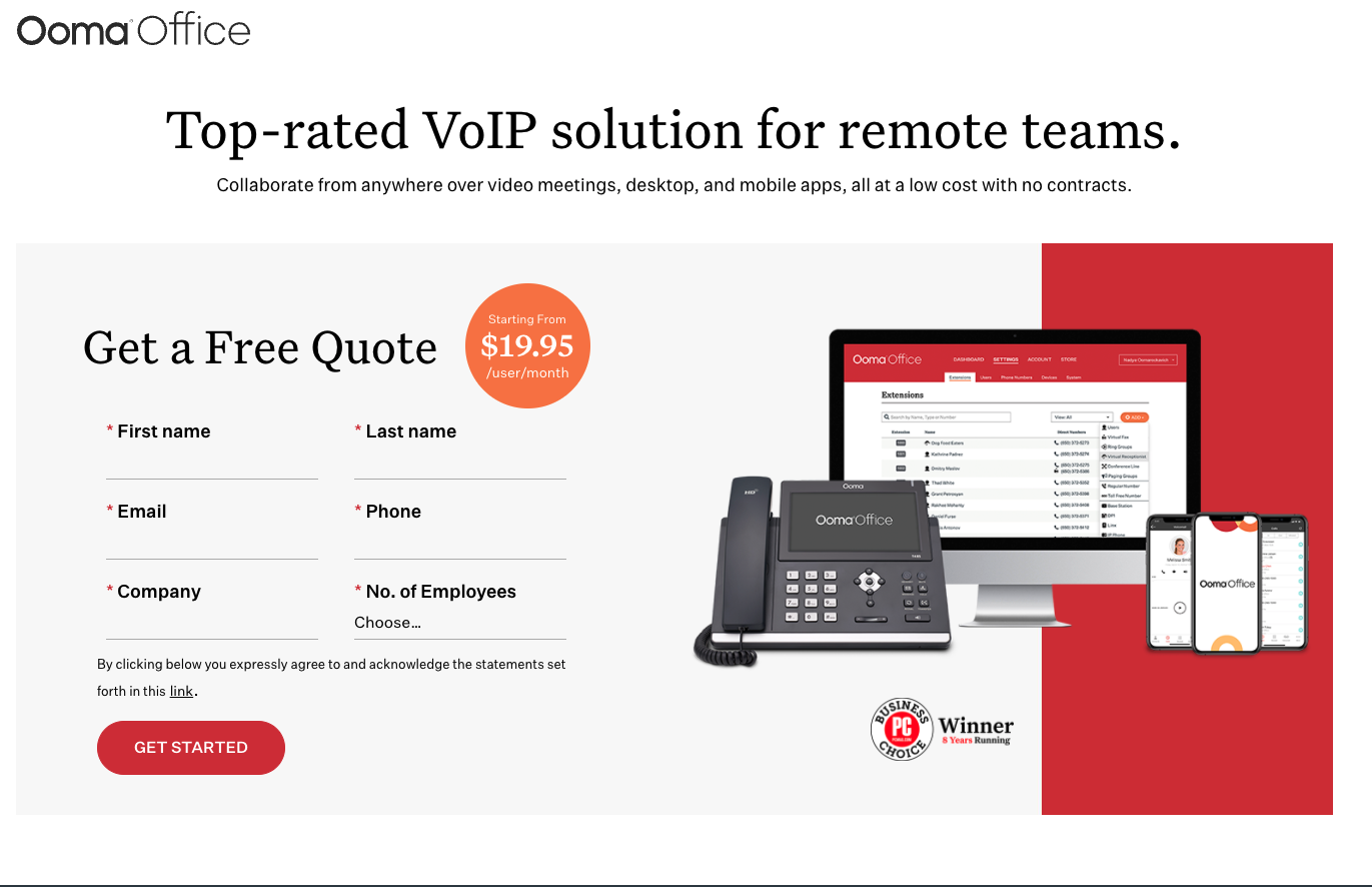 Website screenshot for Ooma Office