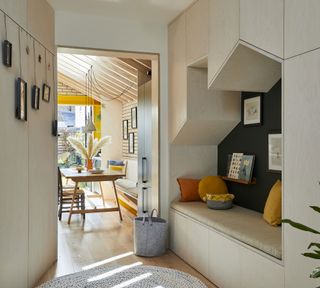 Architect George Woodrow’s extended kitchen impresses with bespoke joinery and jaunty yellow accents, and it’s the perfect sociable space for his young family