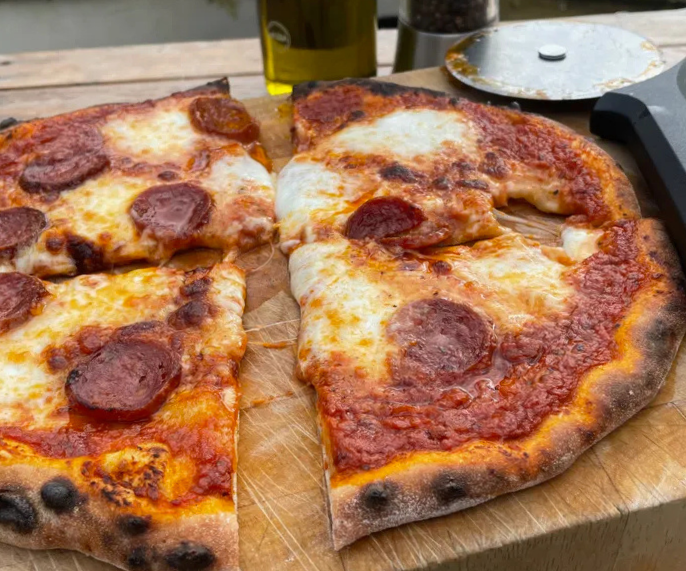 A pepperoni pizza made in the Ooni Koda 12