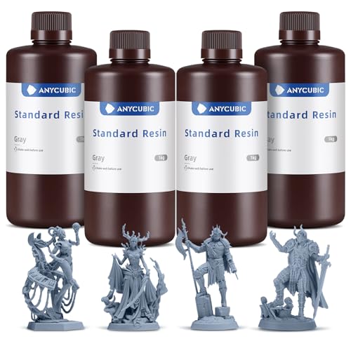 Anycubic 3d Printer Resin Bundle, 405nm Sla Uv-Curing Resin With High Precision and Quick Curing & Excellent Fluidity for Lcd 3d Printing (4packs*1kg Grey, 4kg in Total)
