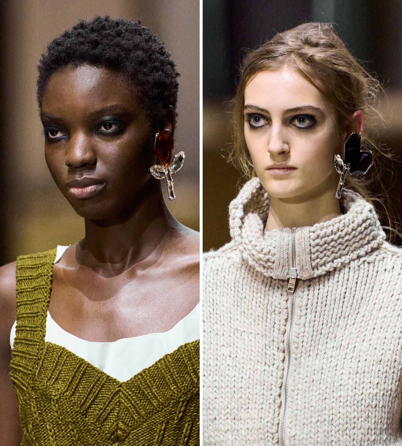 models wearing floral earrings at prada aw26