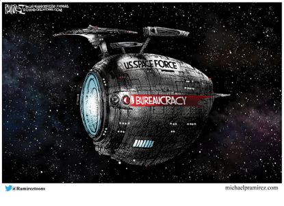 Political cartoon U.S. military Space Force bureaucracy