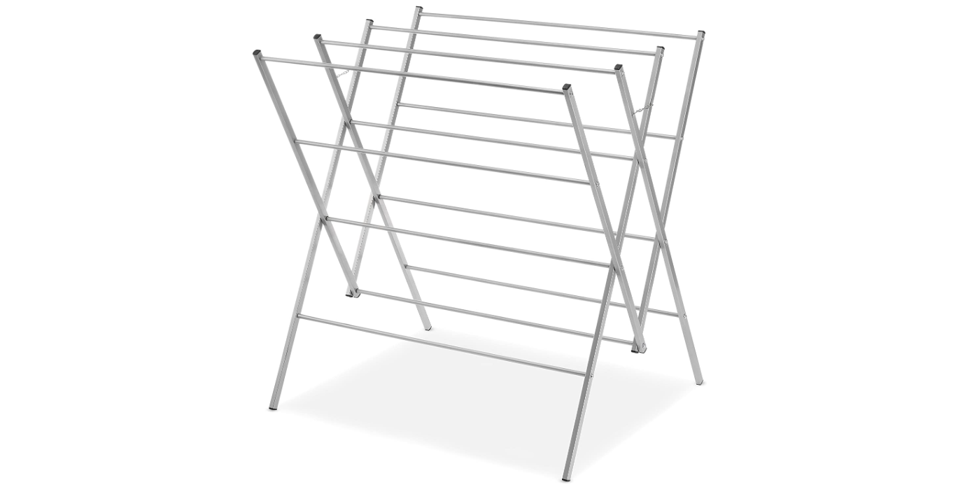 A silver extra wide drying rack.