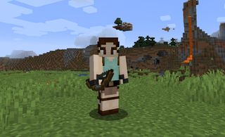 Un skin Minecraft Lara croft avec son débardeur bleu sarcelle classique et un nœud