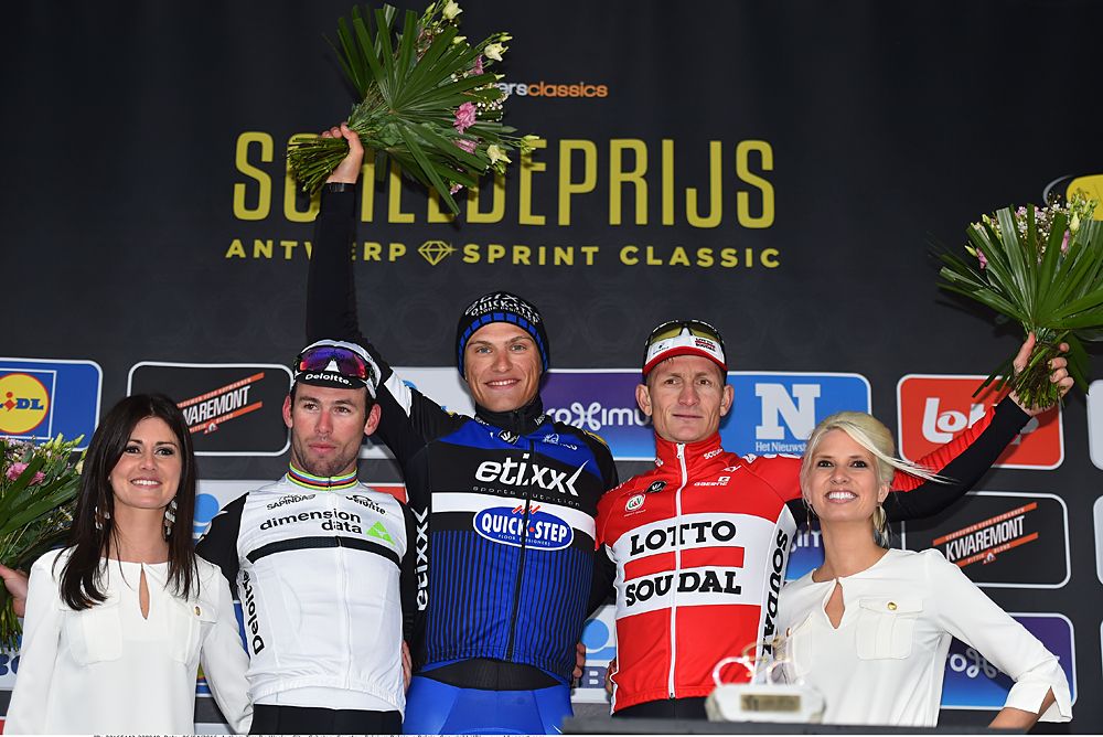 Mark Cavendish, Marcel Kittel and Andre Greipe on the Scheldeprijs podium