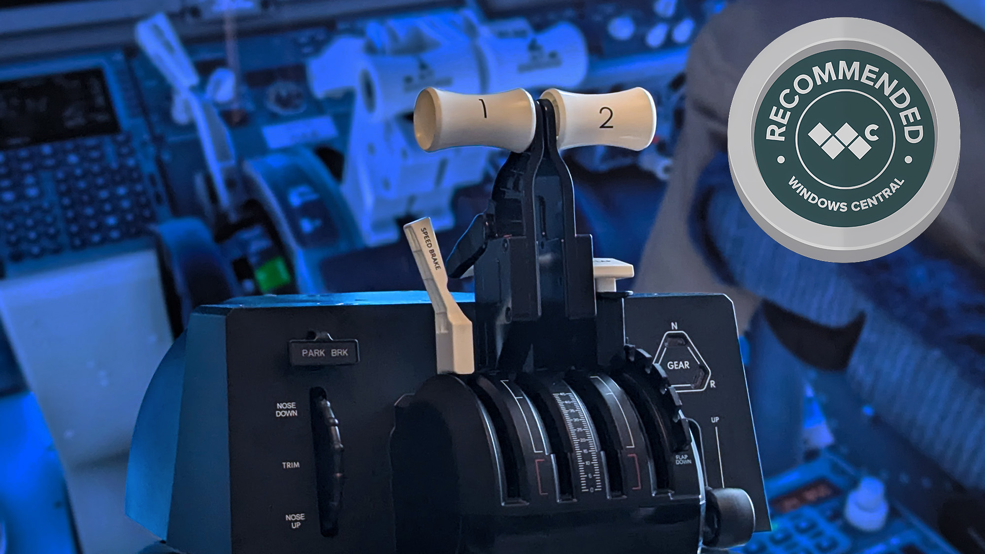 Honeycomb Aeronautical Bravo Throttle Quadrant Lite on a marble desk highlighting individual parts