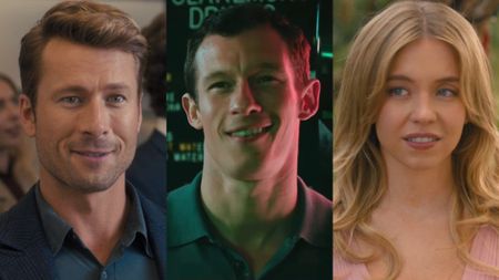 From left to right: Glen Powell in Anyone But You, Callum Turner in One Night Only and Sydney Sweeney in Anyone But You. 