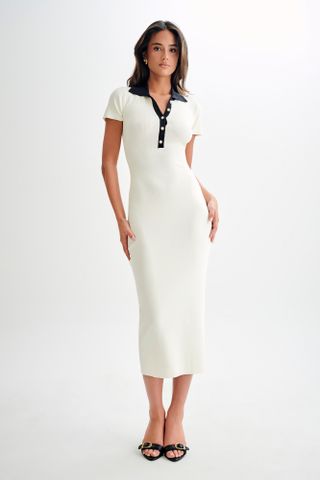 Jessamine Contrast High Neck Maxi Dress - Ivory