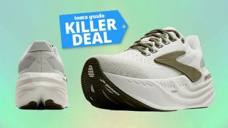 Side and back angles of the Brooks Glycerin Max running besided a Tom's Guide Killer Deal label