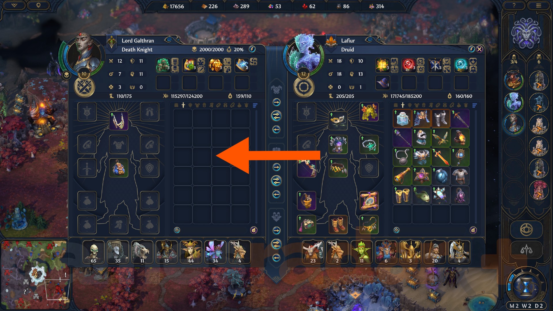 A player transfers items between Heroes in Olden Era.