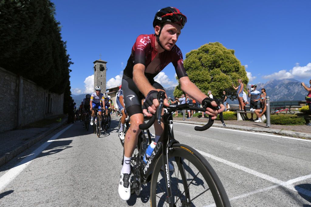 COMO ITALY AUGUST 15 Tao Geoghegan Hart of The United Kingdom and Team INEOS Madonna del Ghisallo 754m during the 114th Il Lombardia 2020 a 231km race from Bergamo to Como ilombardia IlLombardia on August 15 2020 in Como Italy Photo by Tim de WaeleGetty Images