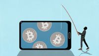 a thief fishing for crypto from a phone screen