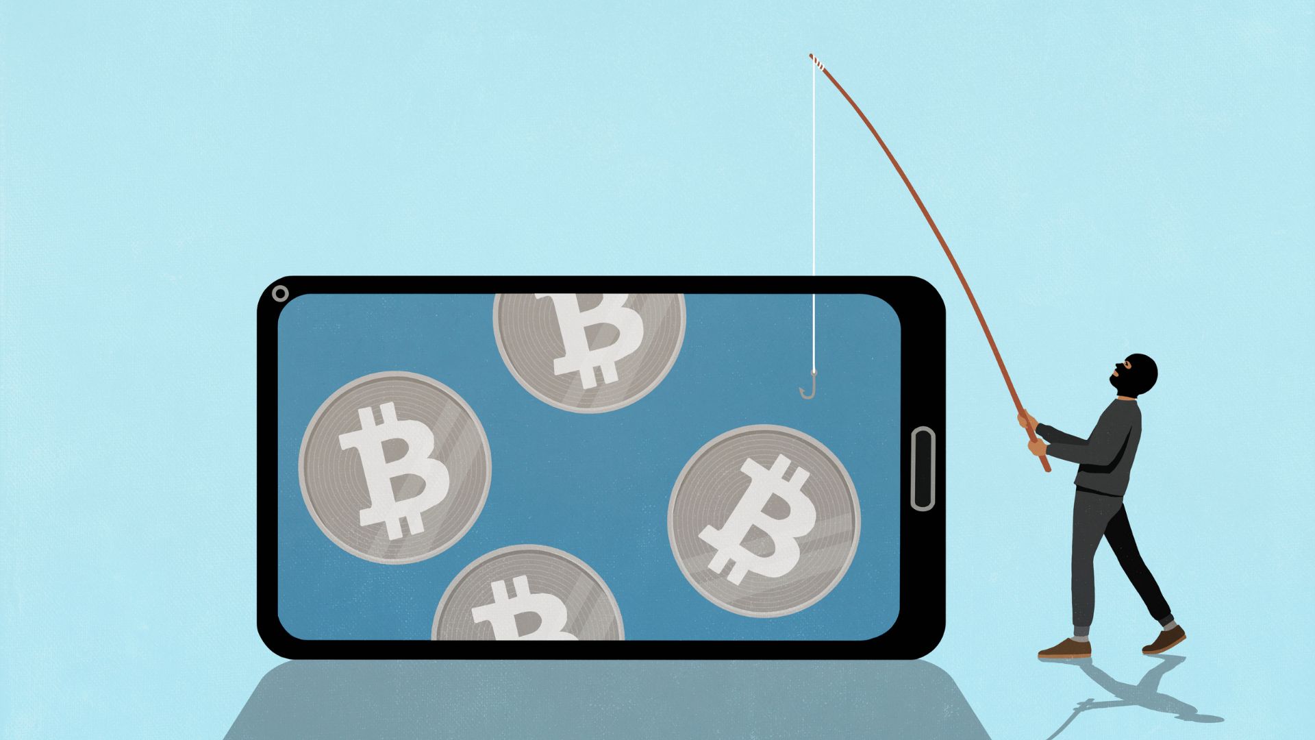 a thief fishing for crypto from a phone screen