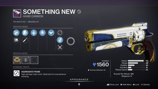 Destiny 2 Something New Solstice Hand Cannon inspect screen