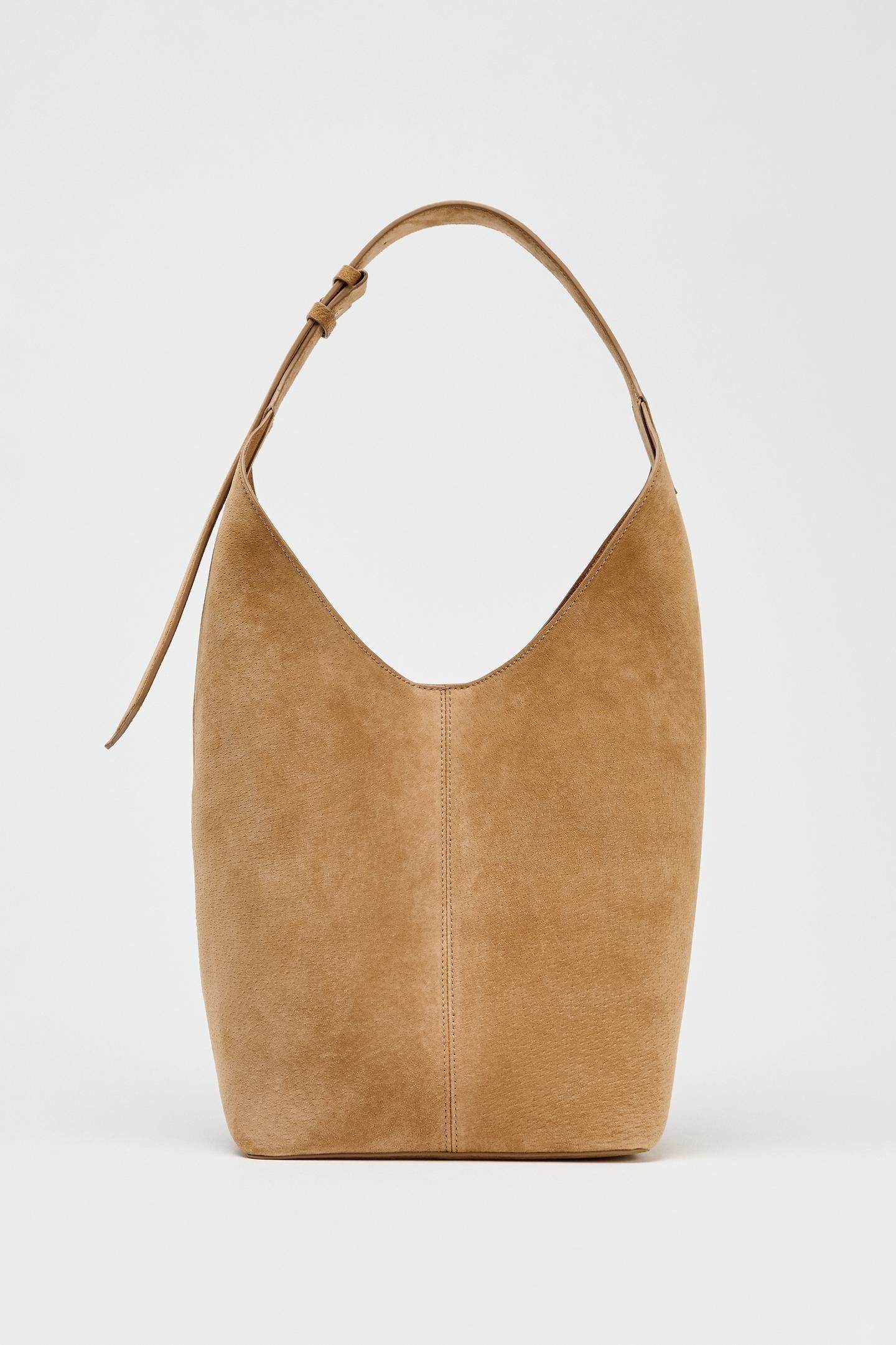 ZARA, Leather Maxi Bucket Bag With Handle Detail
