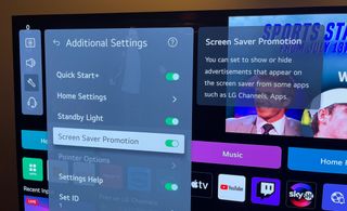 screensaver promotion settings in LG OLED TV